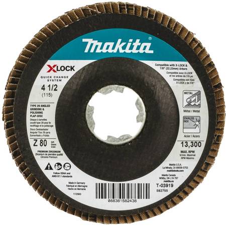 MAKITA X-LOCK 4 1/2" Type 29 Flap Disc, 80 Grit T-03919