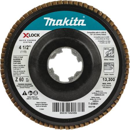 MAKITA X-LOCK 4 1/2" Type 27 Flap Disc, 60 Grit T-03931