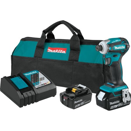 MAKITA Impact Driver Kit, 18.0 V, Li-Ion Battery XDT19T