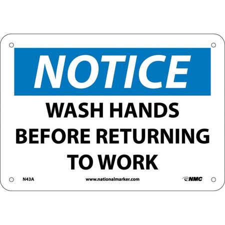 NMC Notice Wash Hands Before Returning To Work Sign, N43A N43A