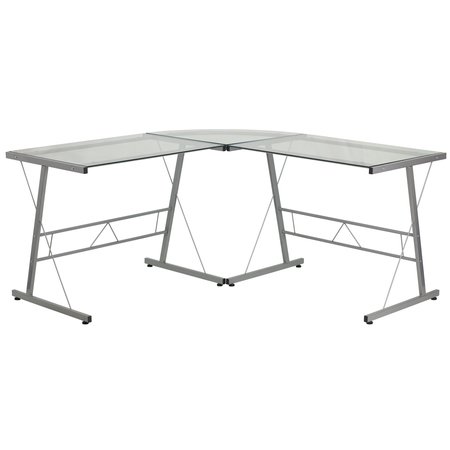 Flash Furniture L Shaped Desk, 48" D, 83-1/2" W, 29" H, Clear/Silver, Metal, Table Top: Glass NAN-CD-22181-GG