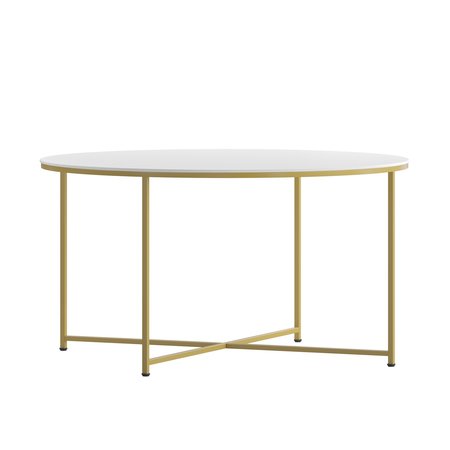 Flash Furniture Hampstead Collection Coffee Table - Modern White Finish Accent Table with Crisscross Brushed Gold Frame NAN-JH-1787CT-GG