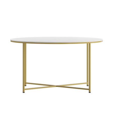 Flash Furniture Hampstead Collection Coffee Table - Modern White Finish Accent Table with Crisscross Brushed Gold Frame NAN-JH-1787CT-GG