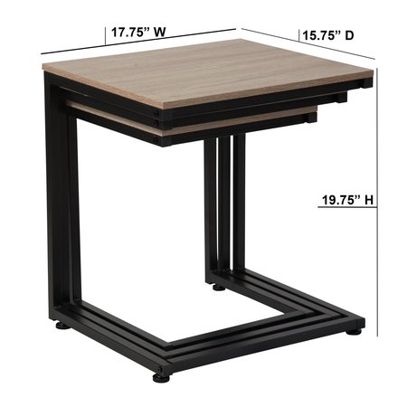 Flash Furniture Rectangle Sonoma Oak Nesting Tables, Blk Metal Base, 17.75" W, 15.75" L, 19.75" H, Laminate Top NAN-JN-21741NT-GG