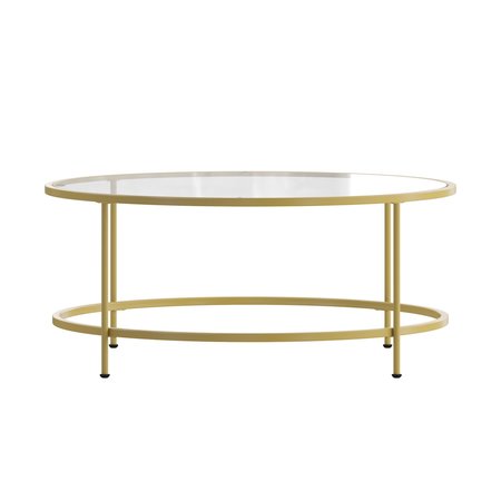 Flash Furniture Astoria Collection Round Coffee Table - Modern Clear Glass Coffee Table with Brushed Gold Frame NAN-JN-21750CT-GG