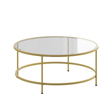Flash Furniture Astoria Collection Round Coffee Table - Modern Clear Glass Coffee Table with Brushed Gold Frame NAN-JN-21750CT-GG