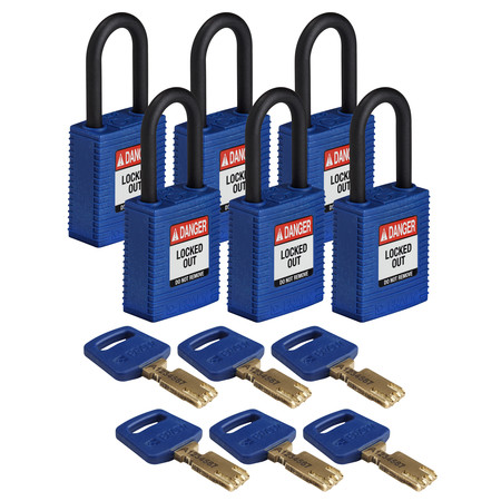 BRADY SAFEKEY Lockout Padlock Nylon Blue 1.5" Pla NYL-BLU-38PL-KD6PK