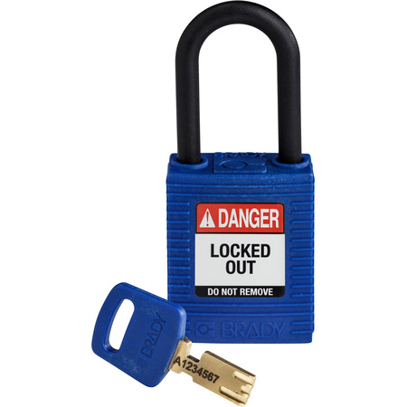 BRADY SAFEKEY Lockout Padlock Nylon Blue 1.5" Plastic NYL-BLU-38PL-KD