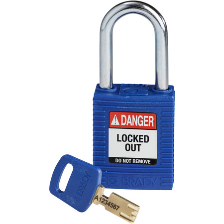 BRADY SAFEKEY Lockout Padlock Nylon Blue 1.5" Steel Sh NYL-BLU-38ST-KD