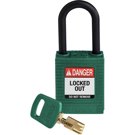 BRADY SAFEKEY Lockout Padlock Nylon Green 1.5" Plastic NYL-GRN-38PL-KD