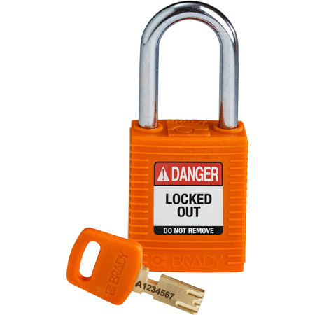 BRADY SAFEKEY Lockout Padlock Nylon Orange 1.5" Steel NYL-ORG-38ST-KD