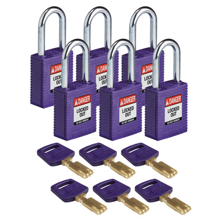 BRADY SAFEKEY Lockout Padlock Nylon Purple 1.5" S NYL-PRP-38ST-KD6PK