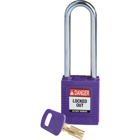 BRADY SAFEKEY Lockout Padlock Nylon Purple 3.0" Steel NYL-PRP-76ST-KD
