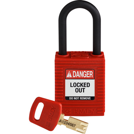 BRADY SAFEKEY Lockout Padlock Nylon Red 1.5" Plastic S NYL-RED-38PL-KD