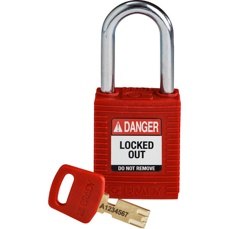 BRADY SAFEKEY Lockout Padlock Nylon Red 1.5" Steel Shk NYL-RED-38ST-KD