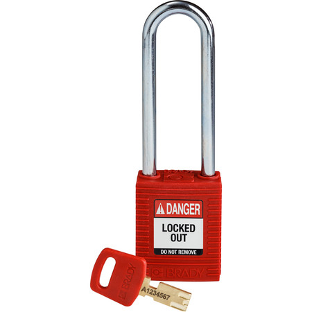 BRADY SAFEKEY Lockout Padlock Nylon Red 3.0" Steel Shk NYL-RED-76ST-KD