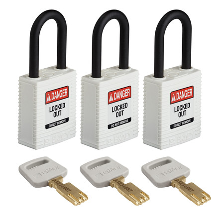 BRADY SAFEKEY Lockout Padlock Nylon White 1.5" Pl NYL-WHT-38PL-KA3PK