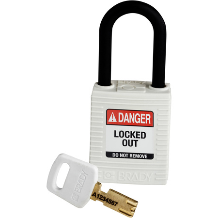 BRADY SAFEKEY Lockout Padlock Nylon White 1.5" Plastic NYL-WHT-38PL-KD
