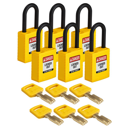 BRADY SAFEKEY Lockout Padlock Nylon Yellow 1.5" P NYL-YLW-38PL-KA6PK