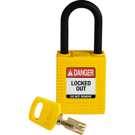 BRADY SAFEKEY Lockout Padlock Nylon Yellow 1.5" Plasti NYL-YLW-38PL-KD