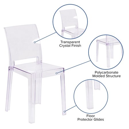 Flash Furniture Ghost Chair, 19-1/2"L32-1/2"H, ContemporarySeries OW-SQUAREBACK-18-GG