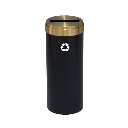 GLARO 15 gal Round Recycling Bin, Satin Black/Satin Brass P-1242BK-BE-P1