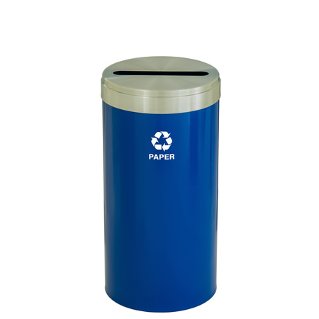 GLARO 16 gal Round Recycling Bin, Blue/Satin Aluminum P-1532BL-SA-P2