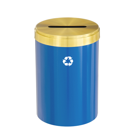 GLARO 33 gal Round Recycling Bin, Blue/Satin Brass P-2032BL-BE-P1