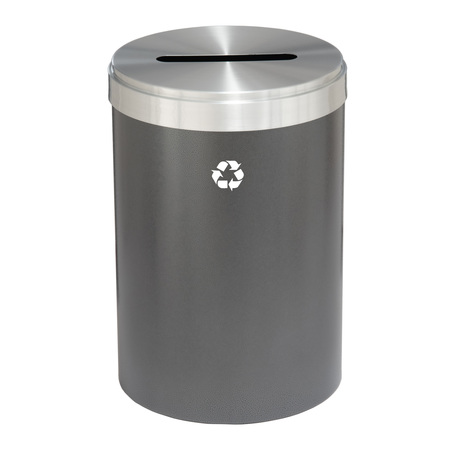 GLARO 41 gal Round Recycling Bin, Silver Vein/Satin Aluminum P-2042SV-SA-P1