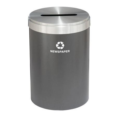 GLARO 41 gal Round Recycling Bin, Silver Vein/Satin Aluminum P-2042SV-SA-P3