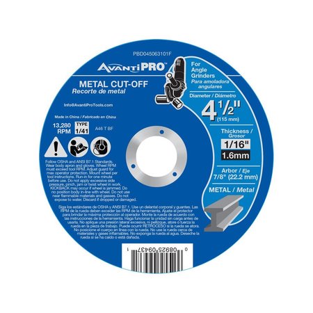 Avanti Pro AvantiPro 4-1/2x1/16x7/8" Metal Co 1 PBD045063101F