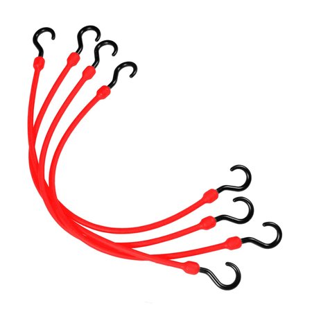 THE PERFECT BUNGEE 24” Heavy Duty Poly Cord, Nylon Hooks, Red, 4-Count PC24R4PK