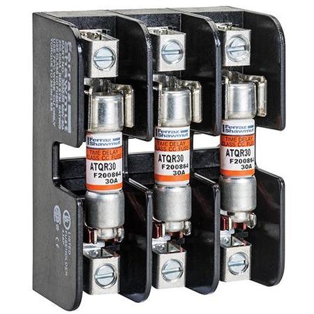 MERSEN Open Fuse Block, CC UL Class, 3 Poles, 30A Amp Range, 600V AC/DC Volt Rating 30353R