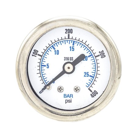 PIC GAUGES Pressure Gauge, 0 to 400 psi, 1/8 in MNPT, Silver PRO-302D-158I-01