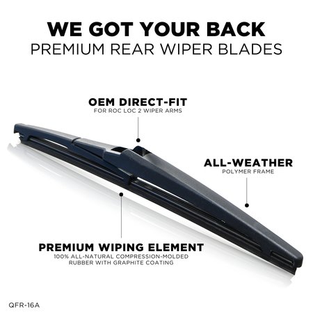 Autotex Roc Loc 2 Rear Wiper Blade, 16" QFR-16A