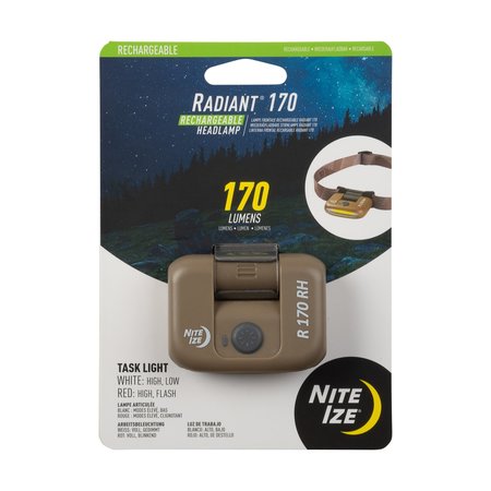 NITE IZE Rechargeable Headlamp, Coyote, 170 lumens R170RH-29-R7