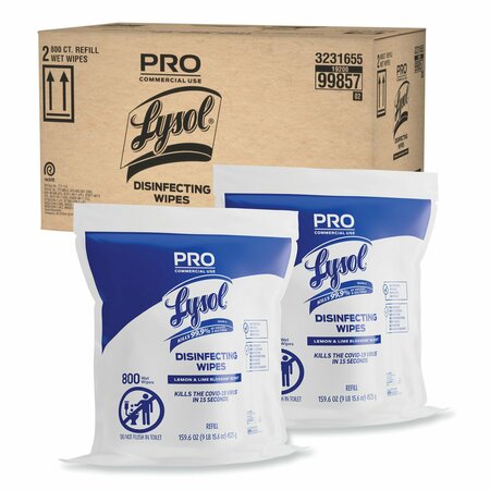 Lysol Pro Disinfecting Wipe Bucket Refill, 1-Ply, 6 x 8, Lemon and Lime Blossom, White, 800 Wipes, PK2 19200-99857