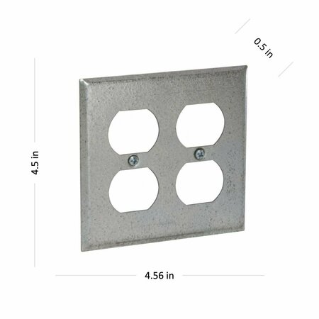 Raco Electrical Box Cover, Square, 2 Gang, Square, Galvanized Steel, Duplex Receptacle 873