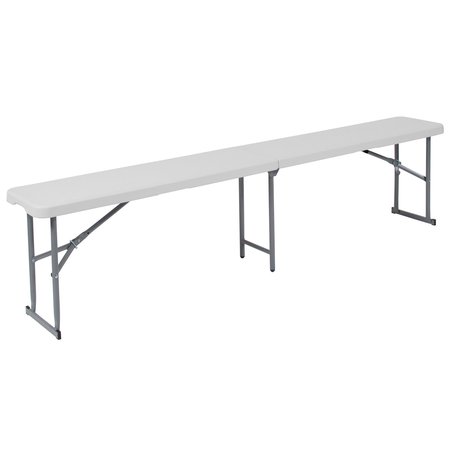 Flash Furniture Plastc Bench, 10.25"Wx71"L, Folding, White RB-1172FH-GG