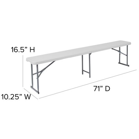 Flash Furniture Plastc Bench, 10.25"Wx71"L, Folding, White RB-1172FH-GG