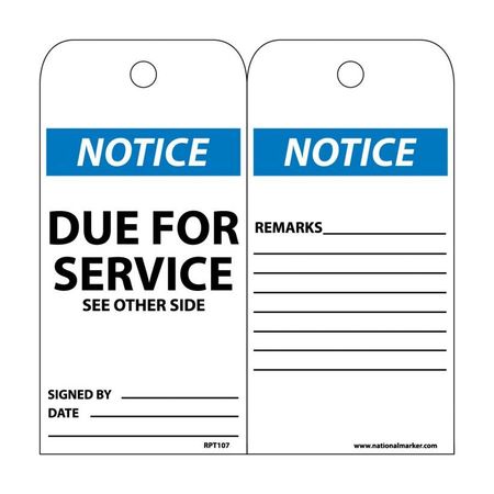 NMC Notice Due For Service See Other Side Tag, Pk25 RPT107