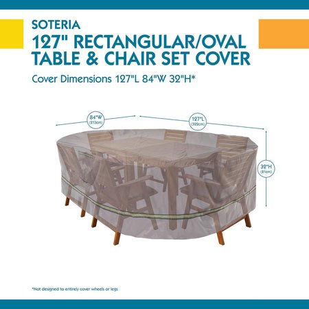 Duck Covers Soteria Grey RainProof Patio Rectangle Table Set Cover, 127"x84" RTO12784