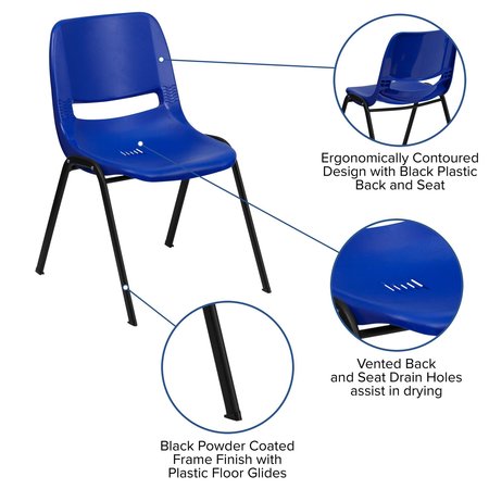 Flash Furniture Stack Chair, Navy w/ Black Frame, 14"H RUT-14-NVY-BLACK-GG