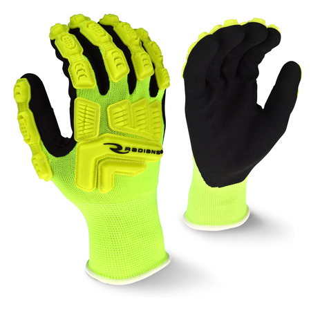 Radians Nitrile Hi-Vis Impact Coated Gloves, Palm Coverage, Black/Yellow, S, PR RWG21TS