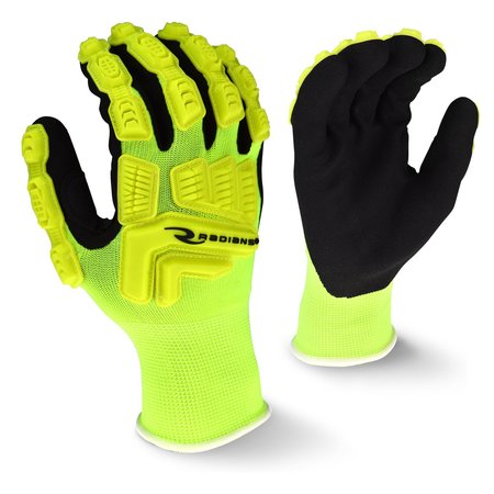 RADIANS Nitrile Hi-Vis Impact Coated Gloves, Palm Coverage, Black/Yellow, 2XL, PR RWG21XXL