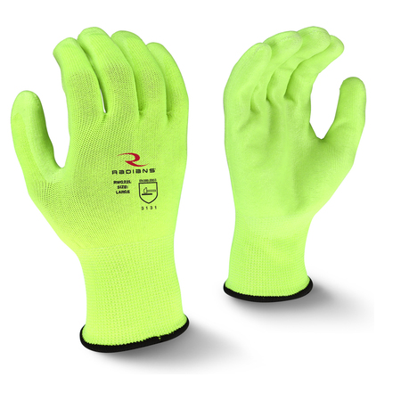 RADIANS Polyurethane Hi-Vis Coated Gloves, Palm Coverage, Yellow, L, PR RWG22TL