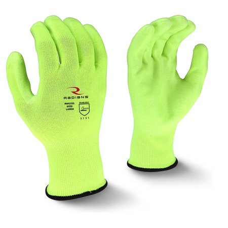 Radians Polyurethane Hi-Vis Coated Gloves, Palm Coverage, Yellow, 2XL, PR RWG22XXL