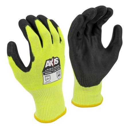 RADIANS Hi-Vis Cut Resistant Coated Gloves, A7 Cut Level, Polyurethane, S, 1 PR RWG558S