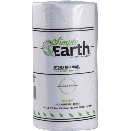 SIMPLE EARTH Perforated Paper Towel, 2 Ply, 250 Sheets, White, 12 PK S1240