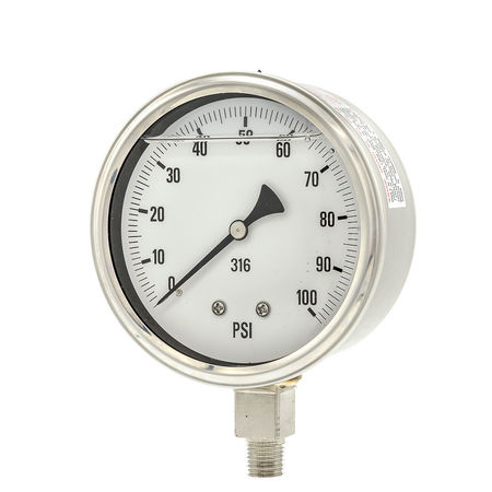 PIC GAUGES Gauge, 4", 0-100 psi, 1/4"LM, 316SS PRO-301L-404E